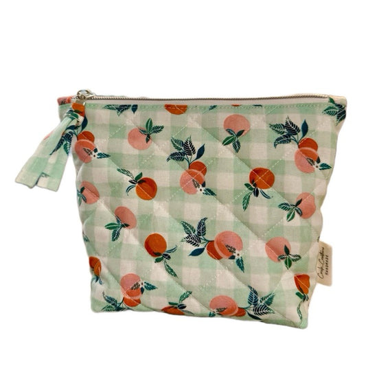 “Peaches and mint ginghmam” Everyday quilted zipper pouch