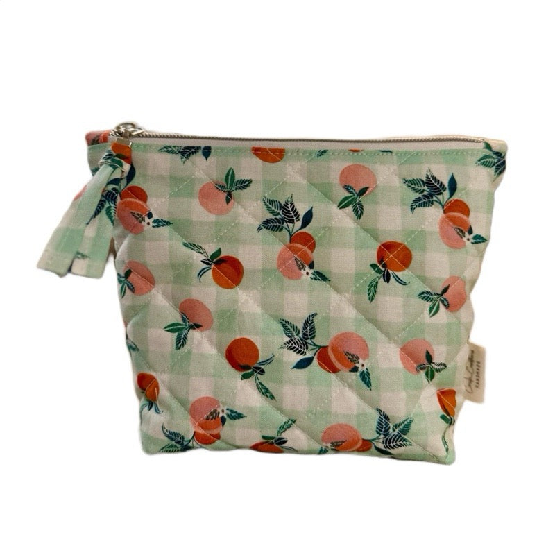 “Peaches and mint ginghmam” Everyday quilted zipper pouch