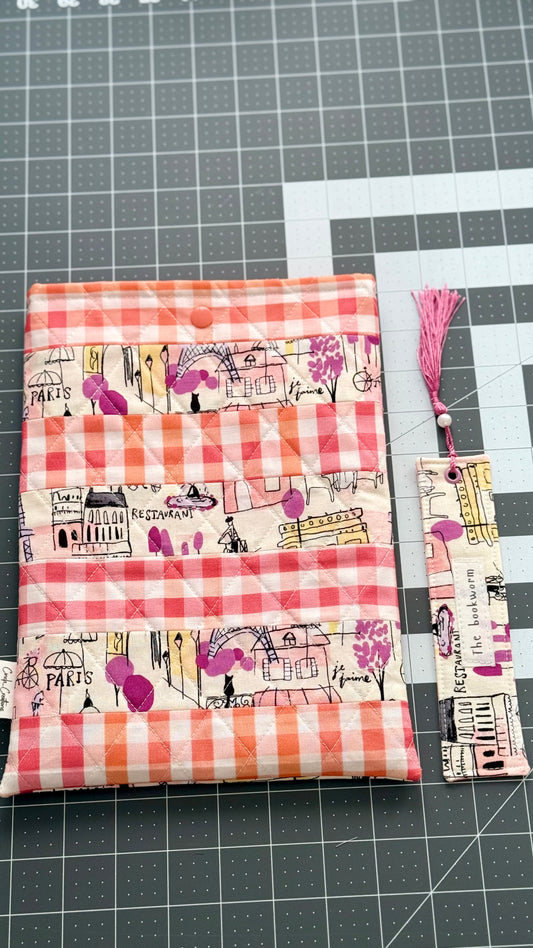 “Paris” fabric Print book sleeve with bookmark set