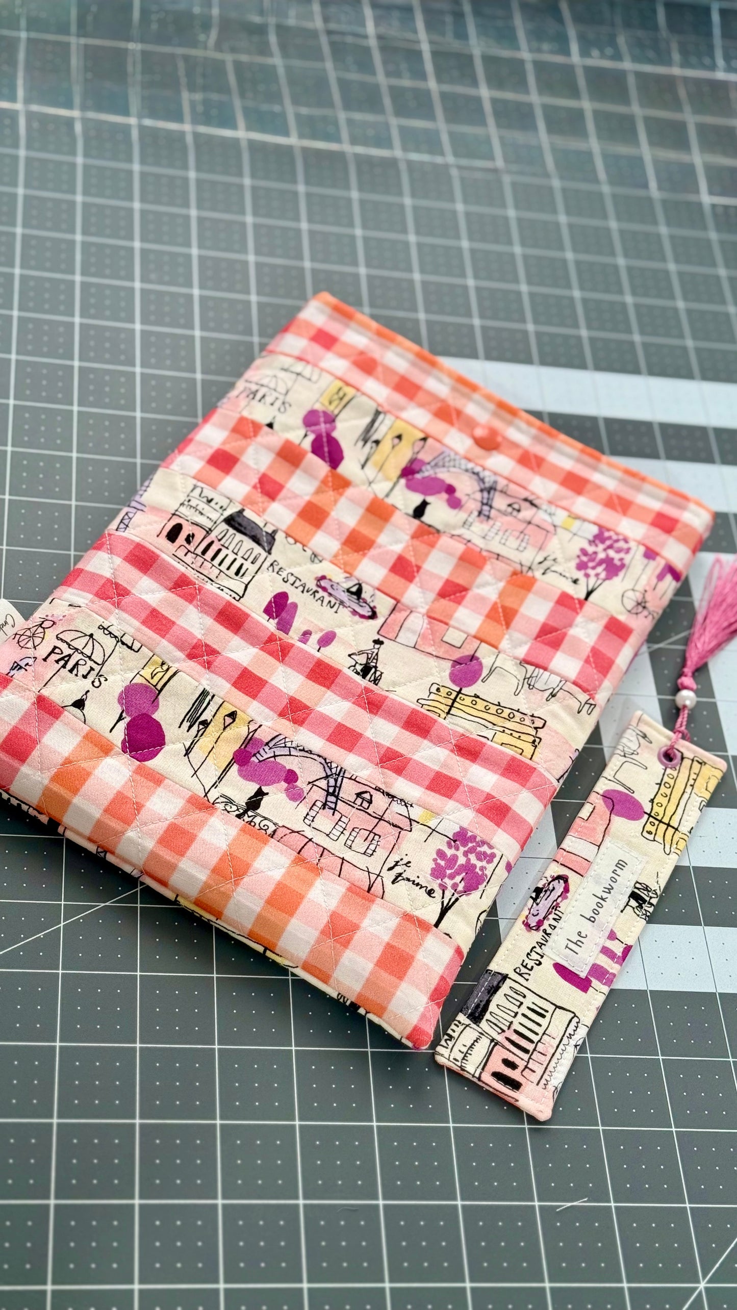 “Paris” fabric Print book sleeve with bookmark set