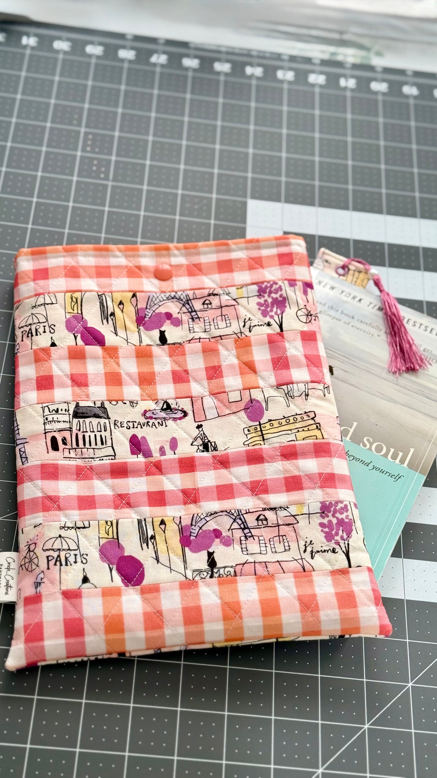 “Paris” fabric Print book sleeve with bookmark set